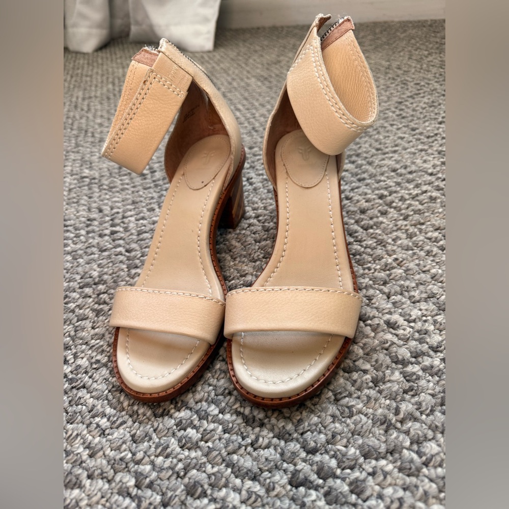 Frye Back Zip Ankle Heel Sandals